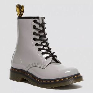 Dr Martens 1460 Zinc Grey Lace 8 Eye Boots Patent Leather